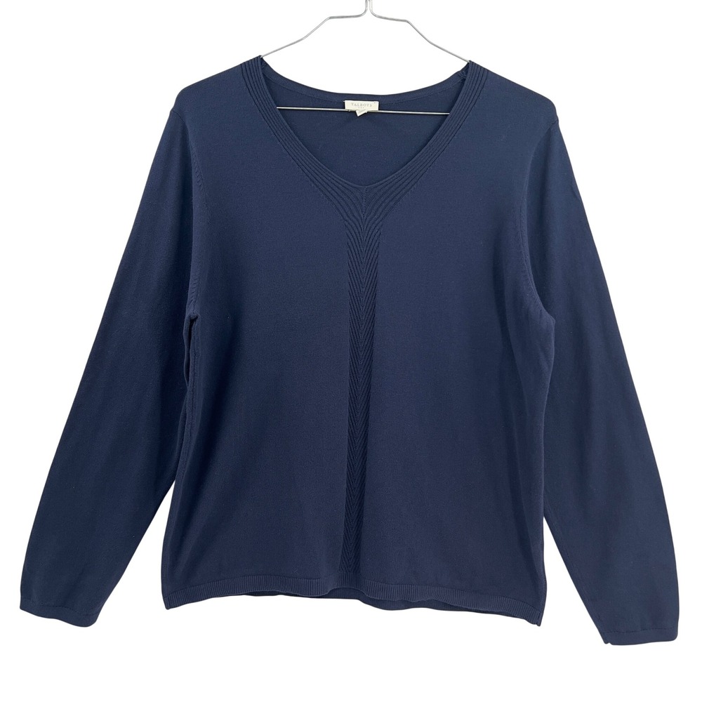Talbots Women's Navy Blue V Neck Long Sleeve Lightweight Sweater Top XL‎